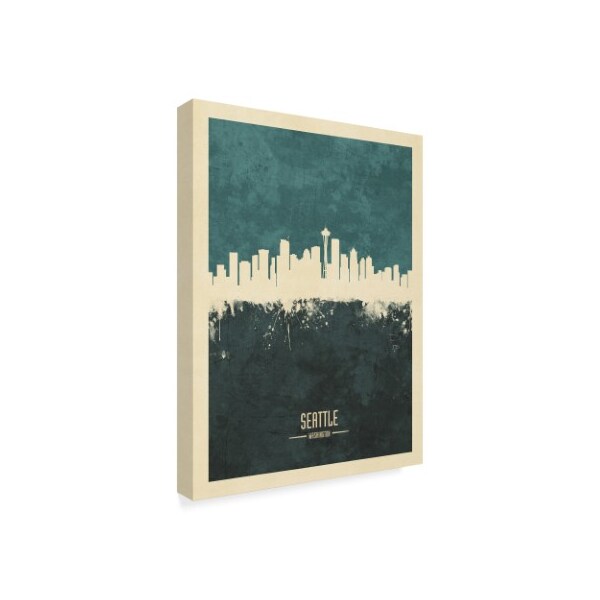 Michael Tompsett 'Seattle Washington Skyline Teal' Canvas Art,14x19